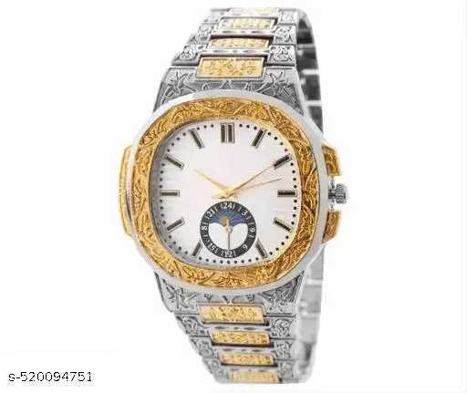 ROSRA Turkish Design Personality Fashionable Golden Silver Chain Watch for Boy's and Men